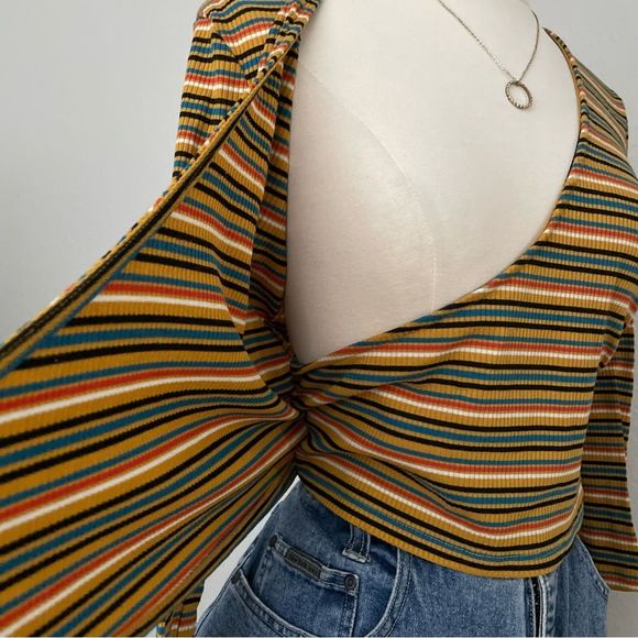 Multicolor Striped Faux Wrap Retro Top - Picture 4 of 5